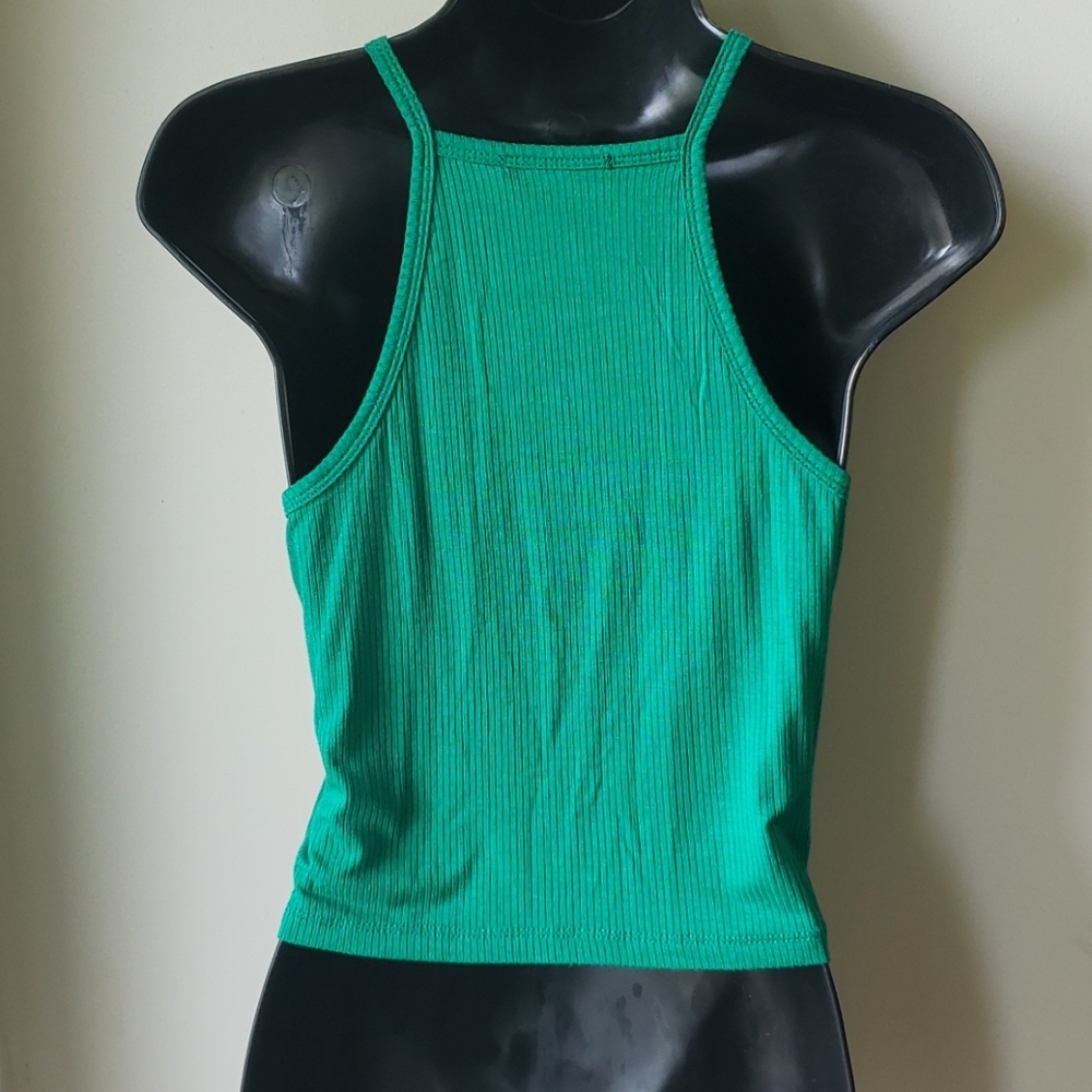 Ribbed Tank Crop Top sz L Green - Picture 6 of 9